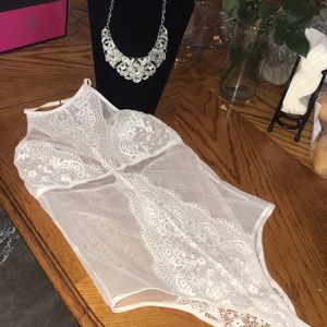 All white one piece lingerie